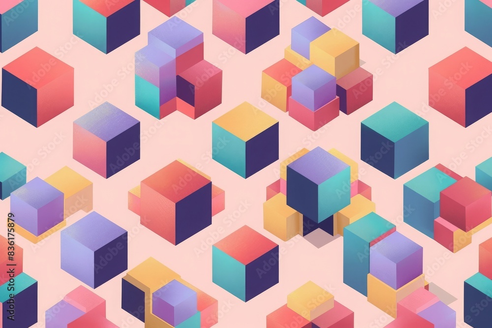 Poster abstract geometric pattern with colorful cubes on pastel background. vibrant and modern design ideal