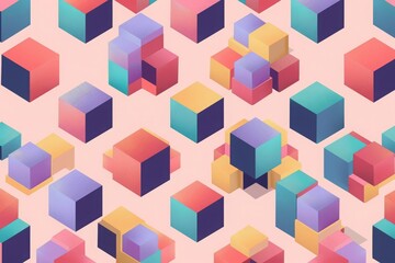 Abstract geometric pattern with colorful cubes on pastel background. Vibrant and modern design ideal for various creative projects.