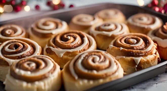 fresh hot delicious cinnamon rolls on christmas morning