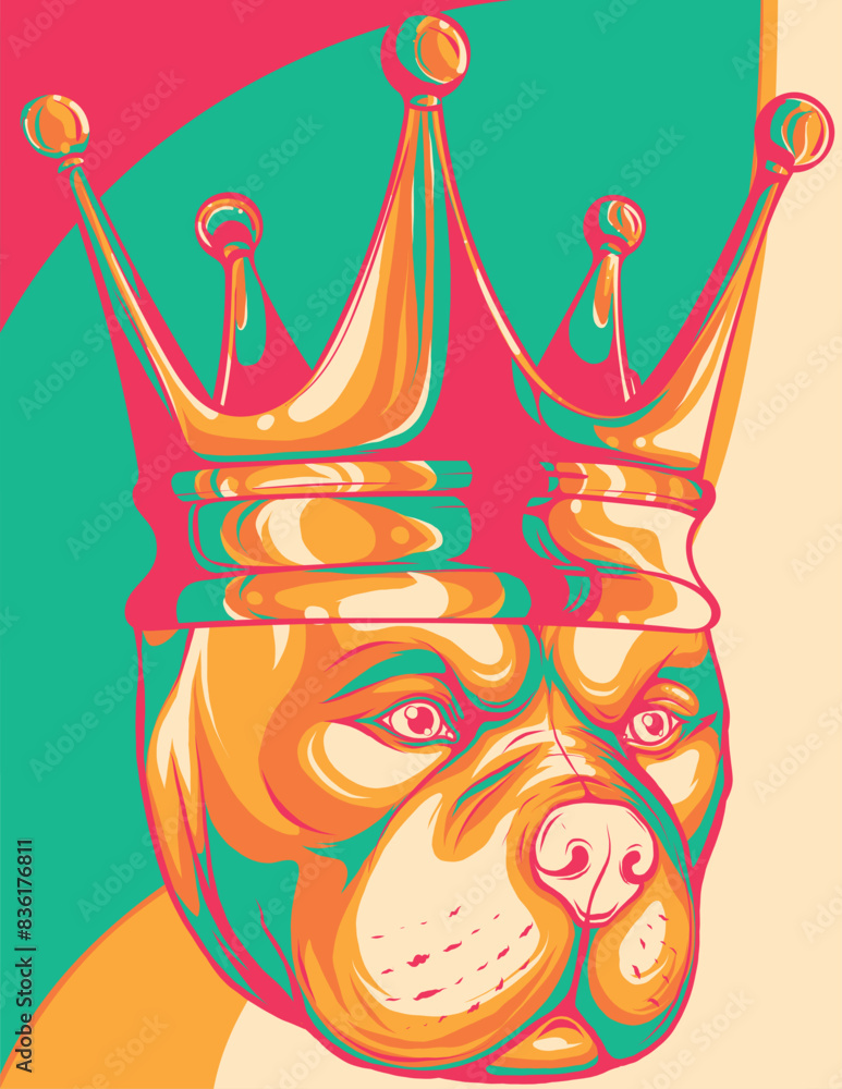 Poster vector illustration of dog pitbull head in the crown