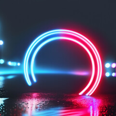 Circular Blue and With Neon Lights dark abstract surface, invoking a sense of high-tech elegance