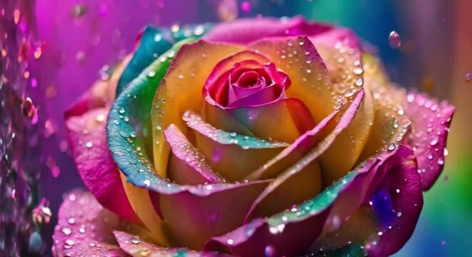 colorful pink rose with water drops