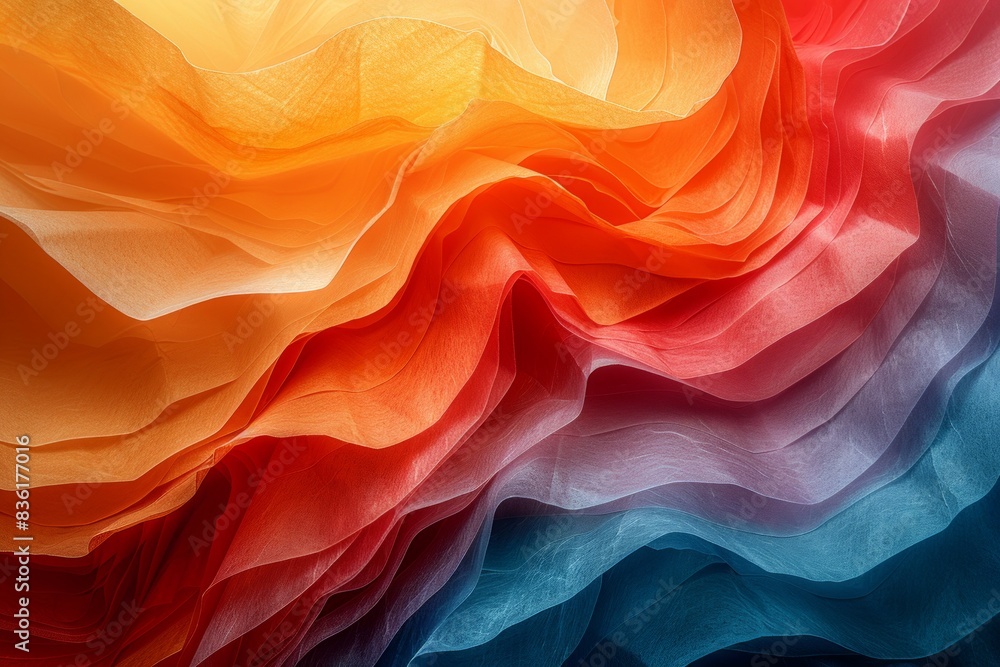 Poster close-up view of a colorful paper background filled with a kaleidoscope of hues and tones, creating 