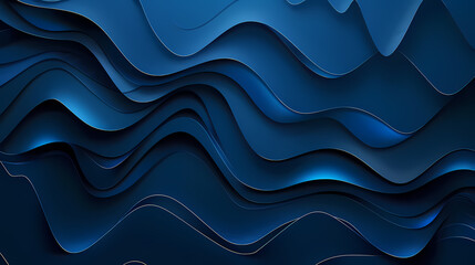 Fototapeta premium Abstract 3D layered design of wavy blue shapes creating a serene and dynamic visual texture, ideal for backgrounds or modern art elements.