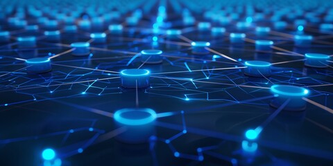 Obraz premium digital network with blue glowing nodes connected by sleek lines background