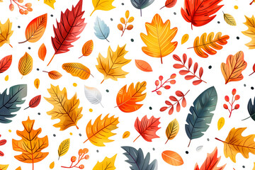 Fototapeta premium Leaves colored in autumn colors on tree branches creative colorful illustration design on white background, September fall background.