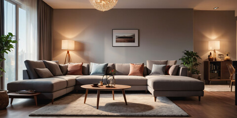  A cozy minimalist bedroom with a plush area rug, a low-profile bed with a simple headboard, and a floor lamp with a minimalist shade