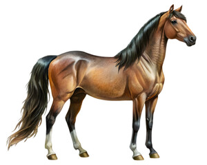Obraz premium Arabian Horse Side View Illustration, Brown Color, Isolated on White Background, Ideal for Equestrian and Nature Design Projects 