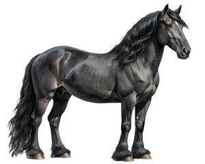 Friesian Horse Front View Illustration, Black Color, Isolated on White Background, Perfect for Equestrian, Wildlife, and Farm Projects	