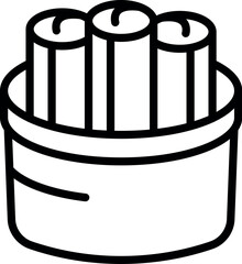 Line art drawing featuring an overhead view of a cigarette pack with several cigarettes visible