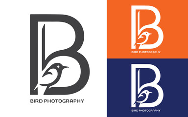Premium Vector B Logo in two color variations, Letter B for Bird photography logo template design