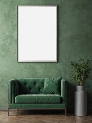 Poster mockup with aesthetic sage green interior design