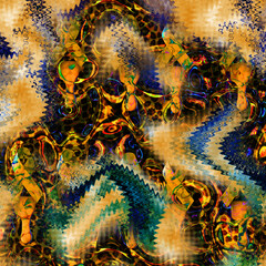 Combination textile collage pattern of wave and lines colored leopard snake tiger textures
