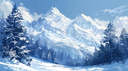 Snow covered mountains and trees