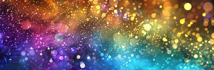 abstract background with bokeh lights and sparkles, glittery rainbow colors,
