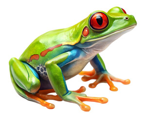 Red-Eyed Tree Frog Side View Illustration, Isolated on White Background, Ideal for Wildlife and Nature Conservation Projects	