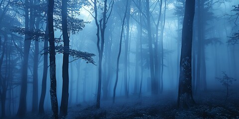 Obraz premium a dark forest with fog and trees