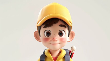 Stylized 3D cartoon young boy as a postman, no logo, white background, high quality 8k