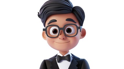 Stylized 3D cartoon young boy as an event planner, no logo, white background, high quality 8k