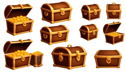 different style of treasure chest game design assets illustration design set isolated on white background