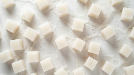 Sugar cubes arranged on a white surface