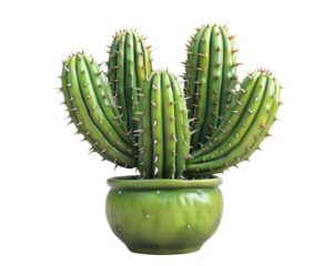 A vibrant green cactus plant in a pot, ideal for decor, nature, and botanical themes. High-resolution image for stock photography.