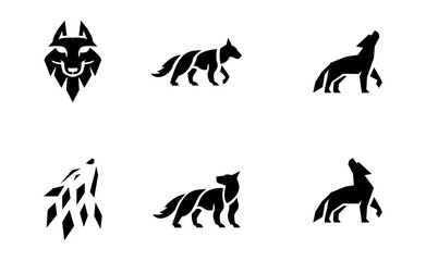Wolf silhouette logo icon. Howling predator sign. Wild canine animal symbol design
