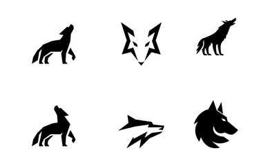 Wolf silhouette logo icon. Howling predator sign. Wild canine animal symbol design