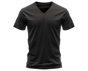 Black V-neck T-shirt isolated on a white background. Perfect for casual wear, this plain tee is a wardrobe essential for men and women.