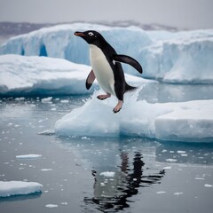 Obraz premium Adelie penguin jumping between two ice floes