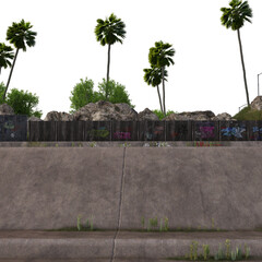 Obraz premium 3D rendered urban street under a high way bridge as a backdrop with transparent background