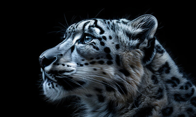 Fototapeta premium now leopard walking in hunting pose on the snowy mountain.
