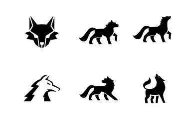 Wolf silhouette logo icon. Howling predator sign. Wild canine animal symbol design