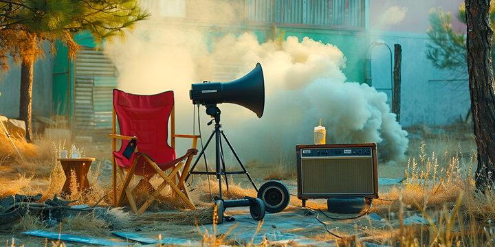 Director Chair Movie Clapper and Megaphone background 