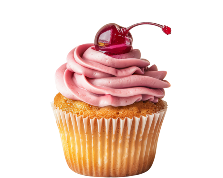 Delicious cupcake with pink frosting and cherry on top. Perfect for dessert imagery and bakery promotions. - Powered by Adobe
