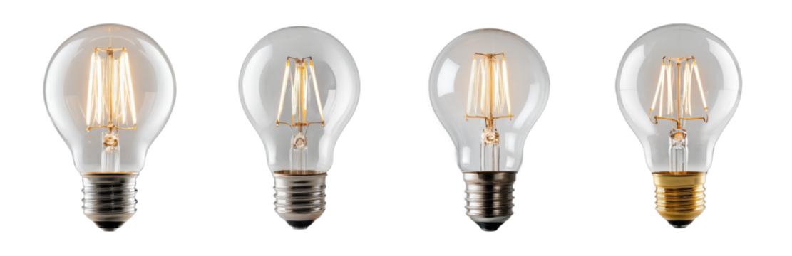 Set of light bulbs isolated on transparent background.