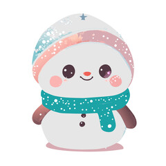 A cute cartoon of a dog and snowmen holding gifts surrounded by playful teddy bears and hearts, perfect for a Christmas or Valentine's card