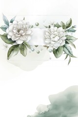 watercolor mock-up floral shop logo, white background, white flowers and pearl.