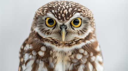  A cute little Owl ,  front close-up, White background 
