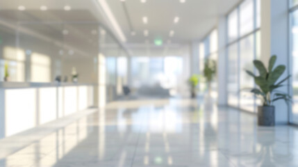 Blurred modern office interior. Bright, clean, and modern office interior with blurred background, ideal for business and corporate themes.