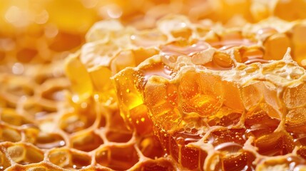 Close up of honey filled honeycombs