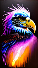 Fototapeta premium A colorful eagle with a blue and pink head and a yellow beak.