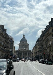 A view of the magnificent Panthéon in Paris, France, as seen from the bustling streets of the city