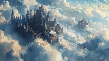 Floating City: A city situated on clouds, with bridges connecting the cloud formations.