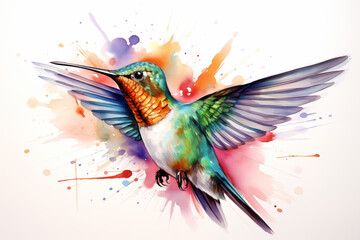 Obraz premium Watercolor of Hummingbird fly