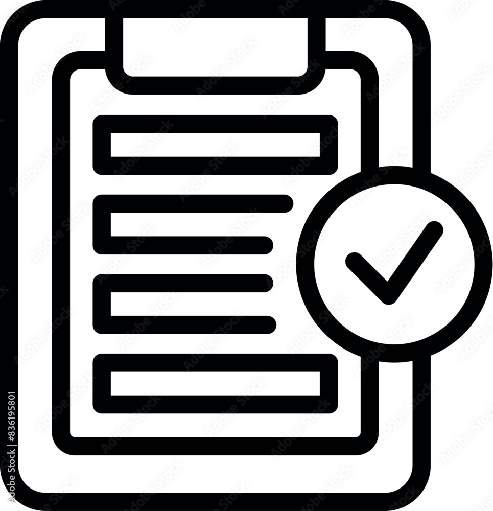 Poster vector line art illustration of a clipboard with a list and a checkmark, symbolizing completion or a