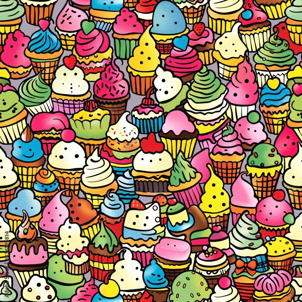 Aufkleber a seamless pattern with an array of cupcakes and ice cream treats, intricately arranged to form a vi