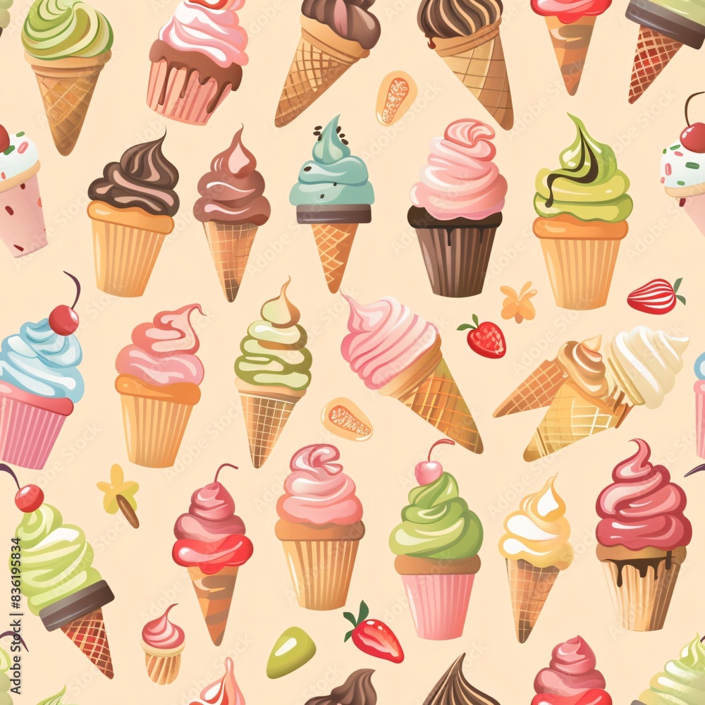 Aufkleber a seamless pattern with an array of cupcakes and ice cream treats, intricately arranged to form a vi