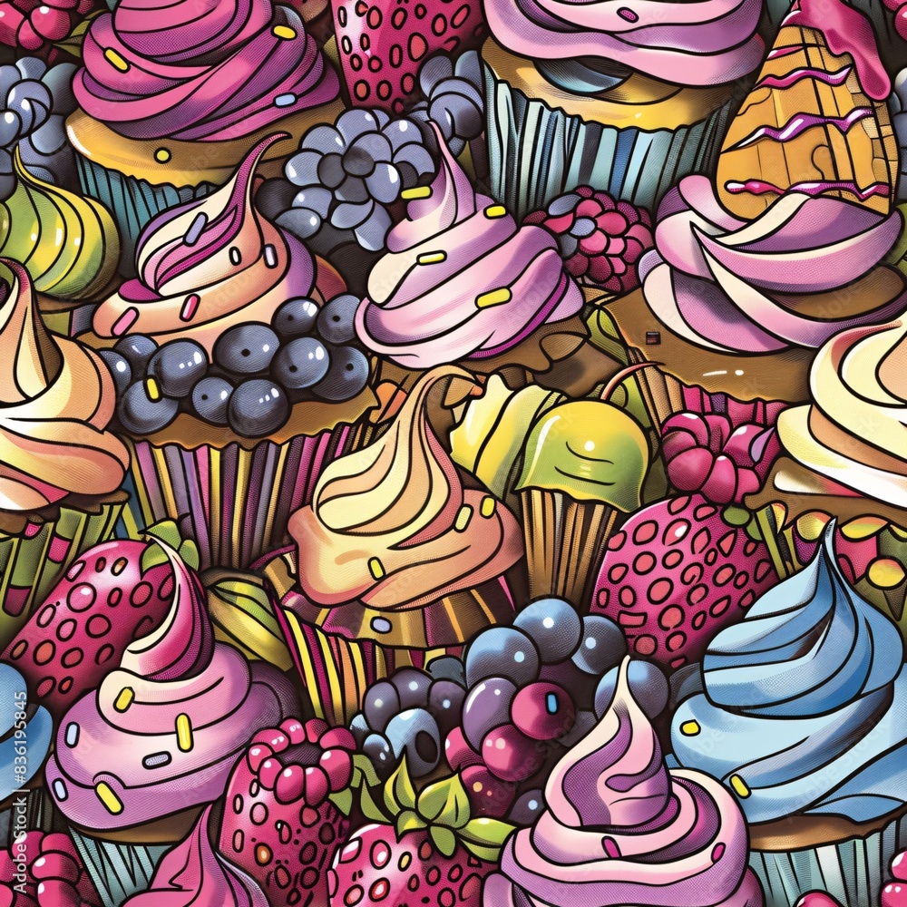 Aufkleber a seamless pattern with an array of cupcakes and ice cream treats, intricately arranged to form a vi