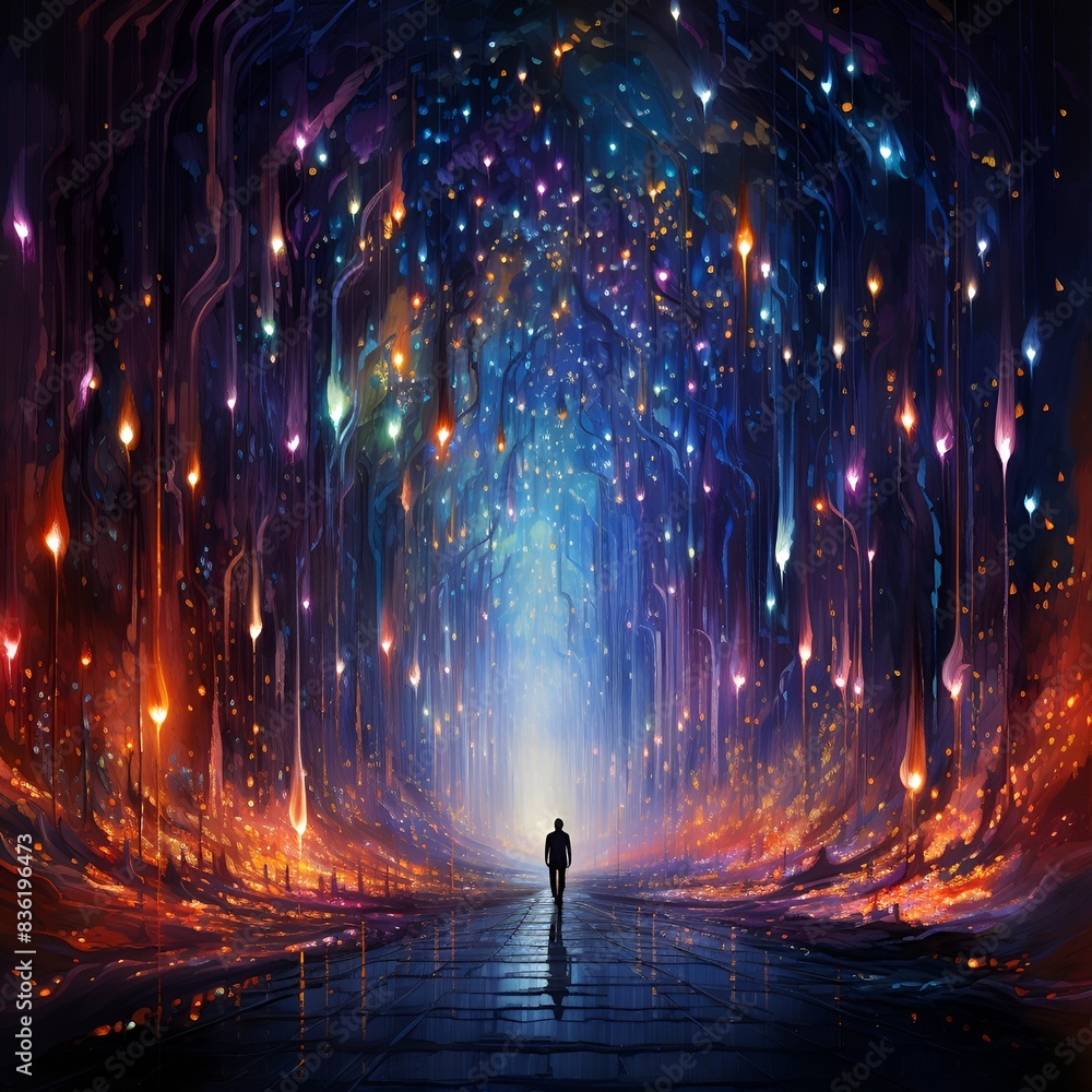 Poster a mesmerizing light installation controlled by ai algorithms,